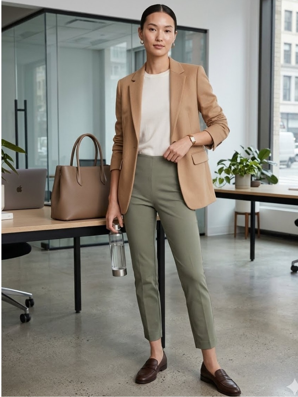Everlane green pull on the work pant ankle tapered stretch size 0 new